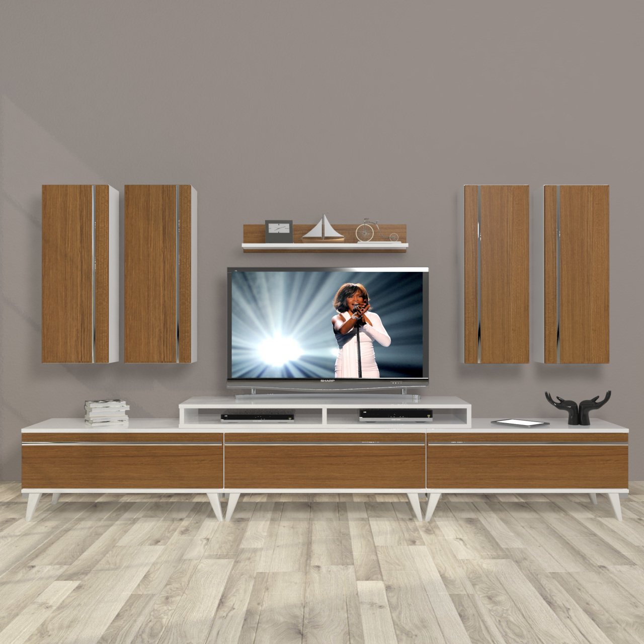 Decoraktiv Ekoflex 8D Mdf Retro Tv Ünitesi Tv Sehpası Beyaz - Ceviz