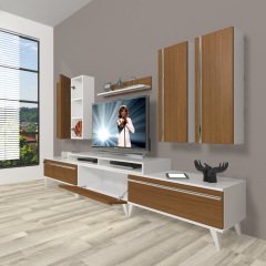 Decoraktiv Ekoflex 8D Mdf Retro Tv Ünitesi Tv Sehpası Beyaz - Ceviz
