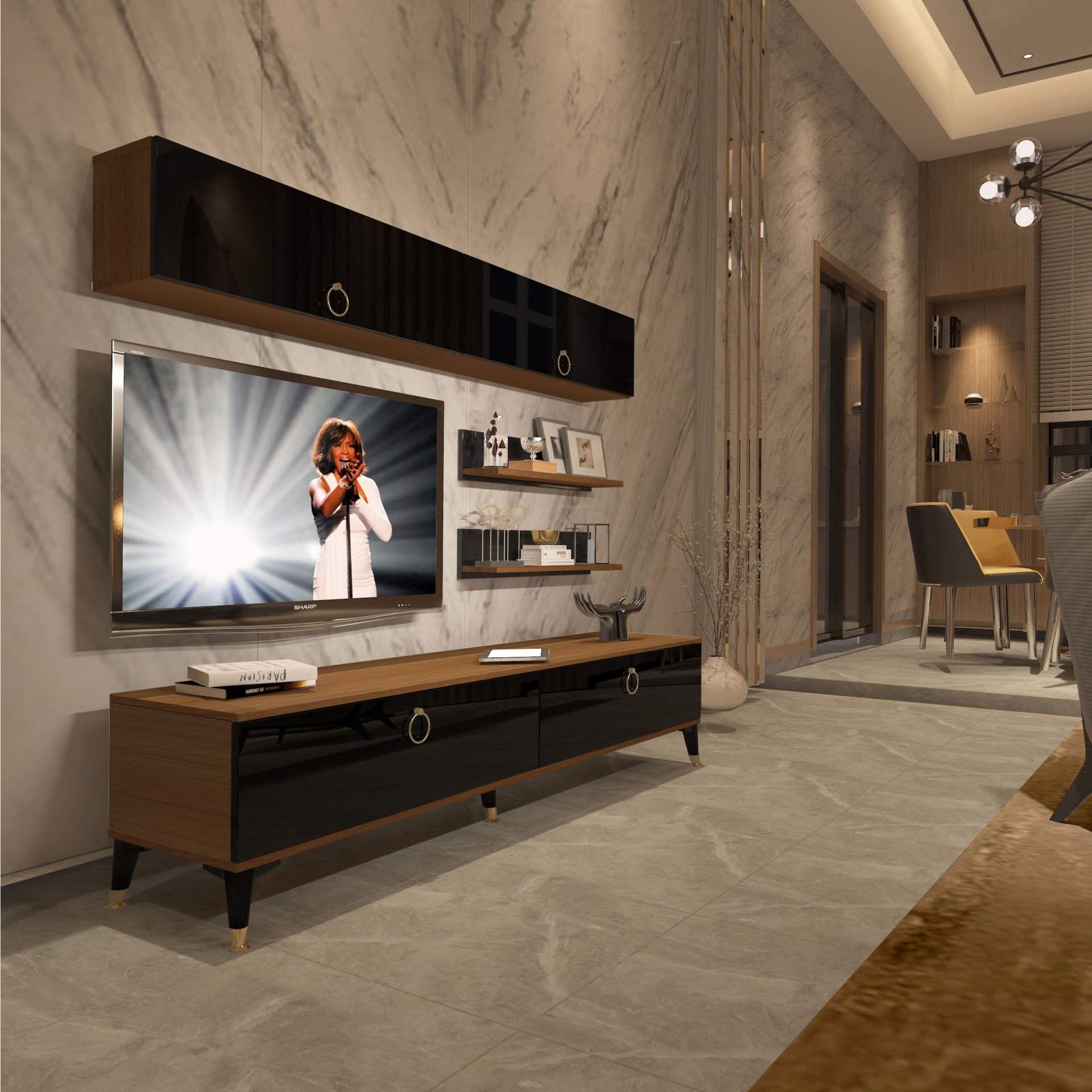 Decoraktiv Eko 5 Mdf Std Gold Tv Ünitesi Tv Sehpası Ceviz - Siyah