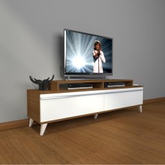 Decoraktiv Ekoflex 4 Mdf Retro Tv Ünitesi Tv Sehpası Ceviz - Beyaz