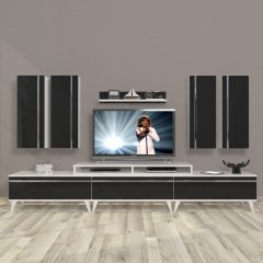 Decoraktiv Ekoflex 8D Mdf Retro Tv Ünitesi Tv Sehpası Beyaz - Siyah