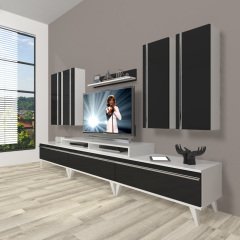 Decoraktiv Ekoflex 8D Mdf Retro Tv Ünitesi Tv Sehpası Beyaz - Siyah