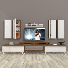 Decoraktiv Ekoflex 8D Mdf Retro Tv Ünitesi Tv Sehpası Ceviz - Beyaz