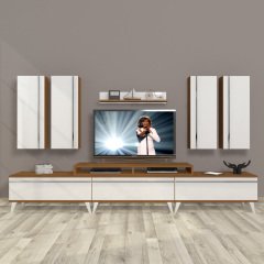 Decoraktiv Ekoflex 8D Mdf Retro Tv Ünitesi Tv Sehpası Ceviz - Beyaz