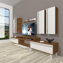 Decoraktiv Ekoflex 8D Mdf Retro Tv Ünitesi Tv Sehpası Ceviz - Beyaz