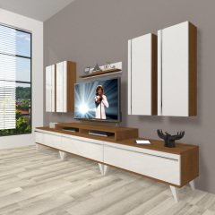 Decoraktiv Ekoflex 8D Mdf Retro Tv Ünitesi Tv Sehpası Ceviz - Beyaz