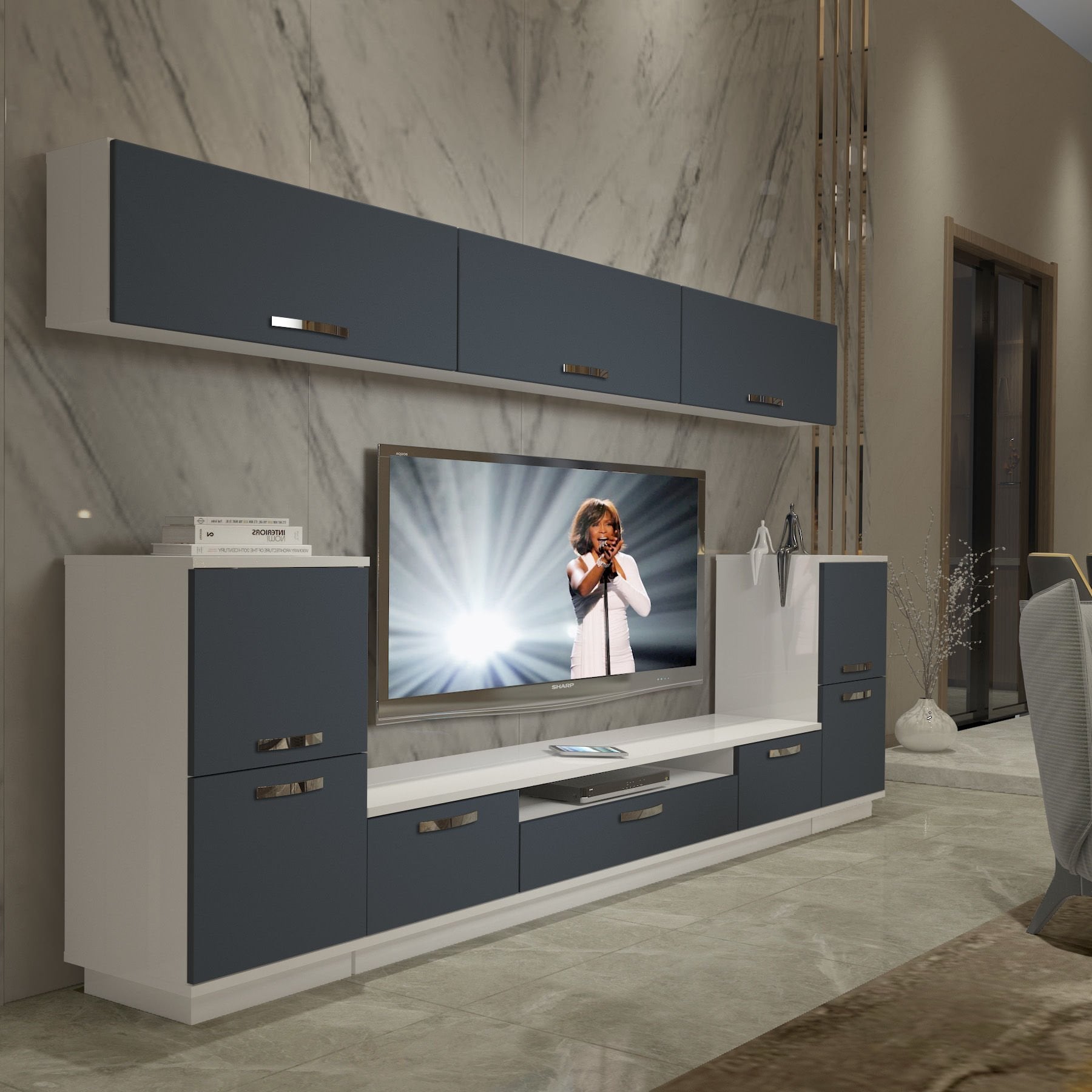 Decoraktiv Trendstyle 9 Mdf Tv Ünitesi Tv Sehpası Beyaz - Antrasit