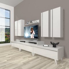 Decoraktiv Ekoflex 8D Mdf Retro Tv Ünitesi Tv Sehpası Parlak Beyaz