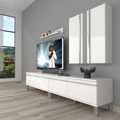 Decoraktiv Eko 5220T Mdf Krom Ayaklı Tv Ünitesi Tv Sehpası Parlak Beyaz