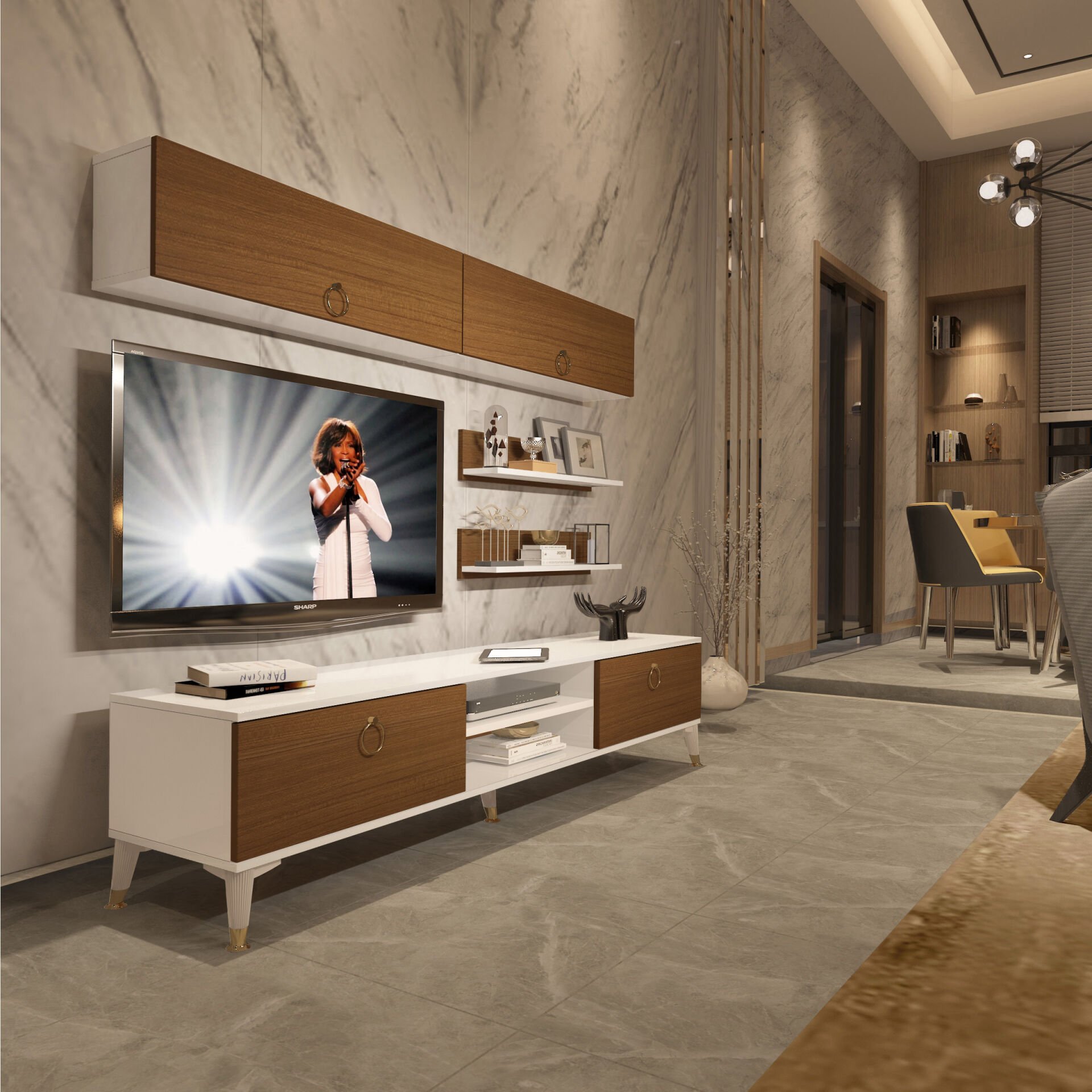 Decoraktiv Eko 5 Mdf Dvd Gold Tv Ünitesi Tv Sehpası Beyaz - Ceviz