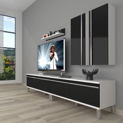 Decoraktiv Eko 5220T Mdf Krom Ayaklı Tv Ünitesi Tv Sehpası Beyaz - Siyah