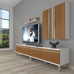 Decoraktiv Eko 5220T Mdf Krom Ayaklı Tv Ünitesi Tv Sehpası Beyaz - Ceviz