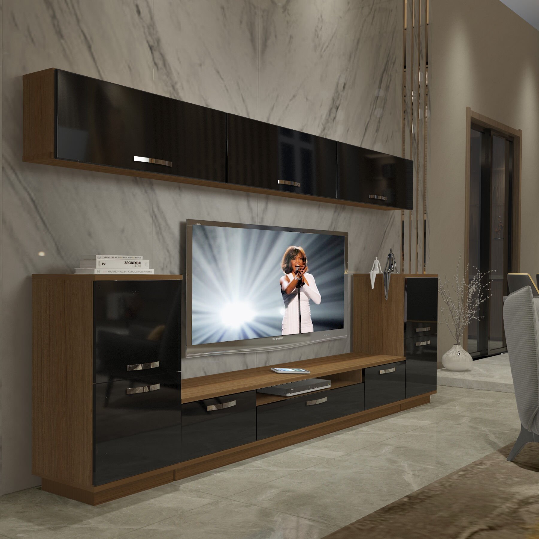 Decoraktiv Trendstyle 9 Mdf Tv Ünitesi Tv Sehpası Ceviz - Siyah