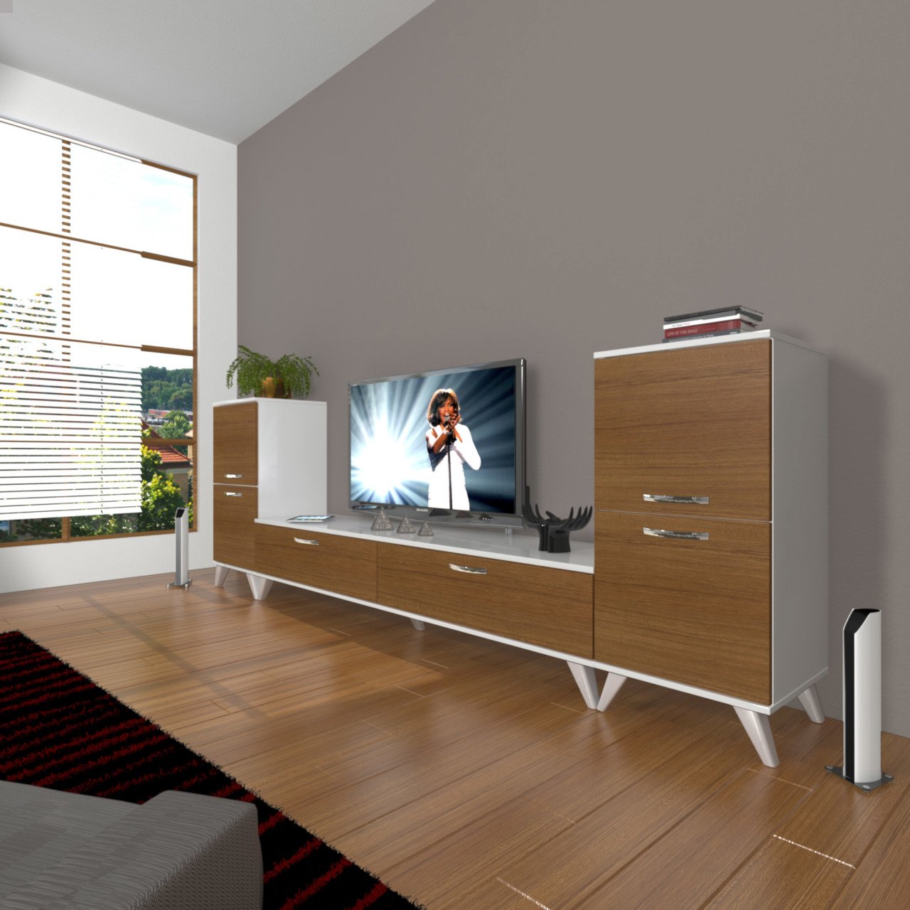 Decoraktiv Eko On2 Slm Std Retro Tv Ünitesi Tv Sehpası Beyaz - Ceviz