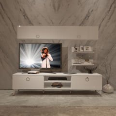 Decoraktiv Eko 5 Mdf Dvd Gold Tv Ünitesi Tv Sehpası Parlak Beyaz