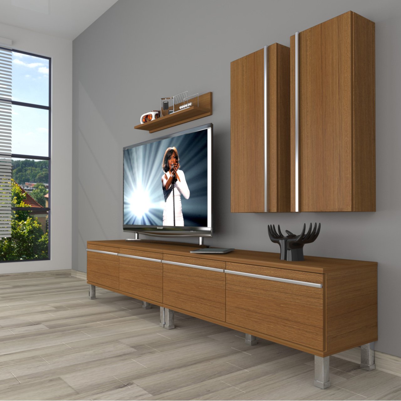 Decoraktiv Eko 5220T Mdf Krom Ayaklı Tv Ünitesi Tv Sehpası Ceviz