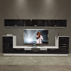 Decoraktiv Trendstyle 9 Mdf Tv Ünitesi Tv Sehpası Beyaz - Siyah Mermer