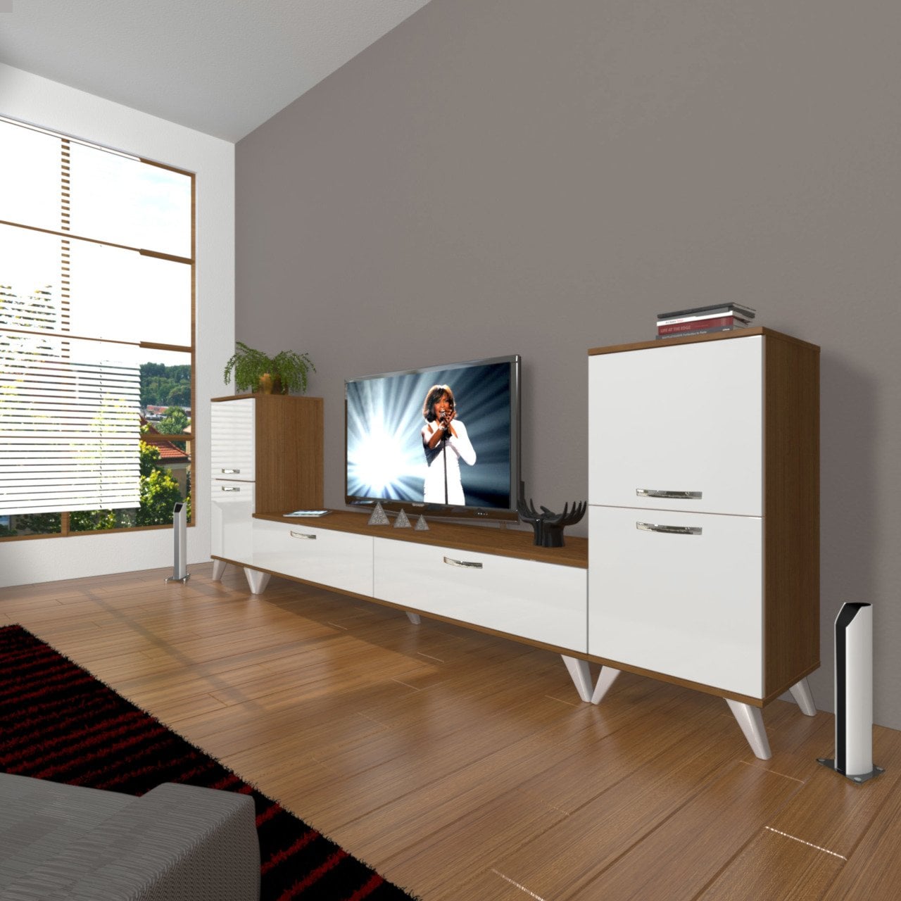 Decoraktiv Eko On2 Slm Std Retro Tv Ünitesi Tv Sehpası Ceviz - Beyaz