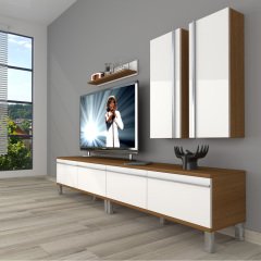 Decoraktiv Eko 5220T Mdf Krom Ayaklı Tv Ünitesi Tv Sehpası Ceviz - Beyaz