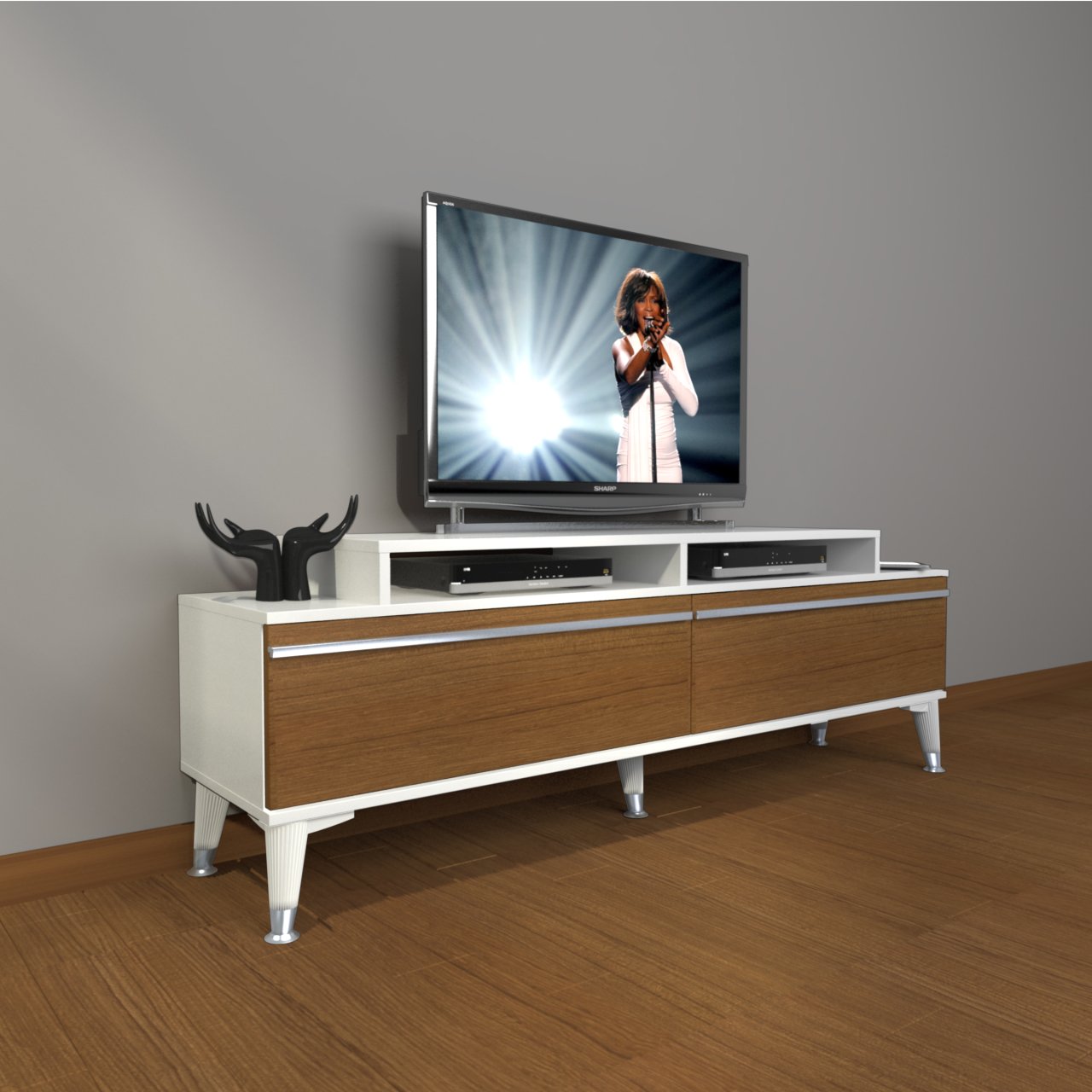 Decoraktiv Ekoflex 4 Mdf Silver Tv Ünitesi Tv Sehpası Beyaz - Ceviz