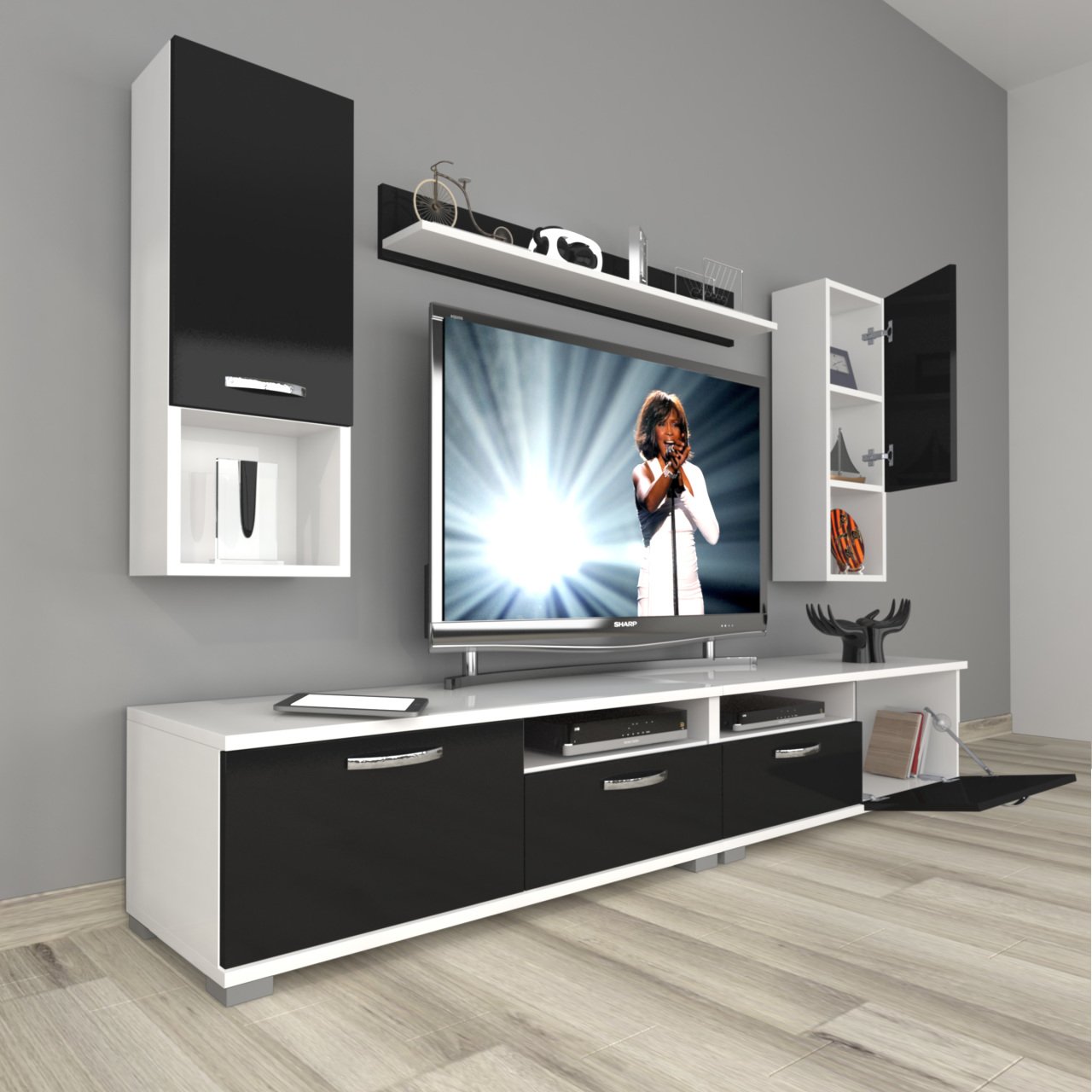 Decoraktiv Eko 5200DA Mdf Tv Ünitesi Tv Sehpası Beyaz - Siyah