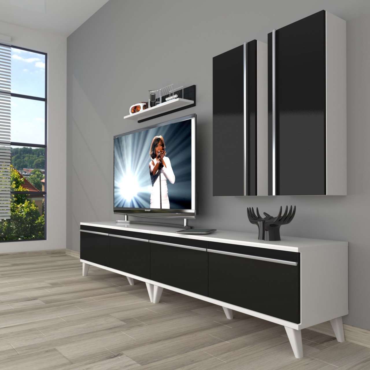 Decoraktiv Eko 5220T Mdf Retro Tv Ünitesi Tv Sehpası Beyaz - Siyah