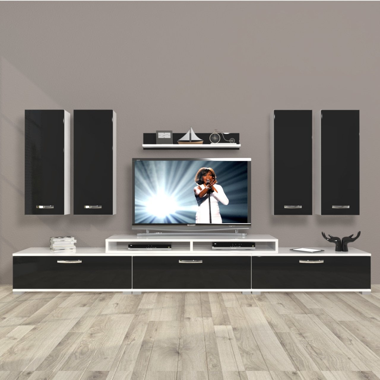 Decoraktiv Ekoflex 8D Slm Tv Ünitesi Tv Sehpası Beyaz - Siyah