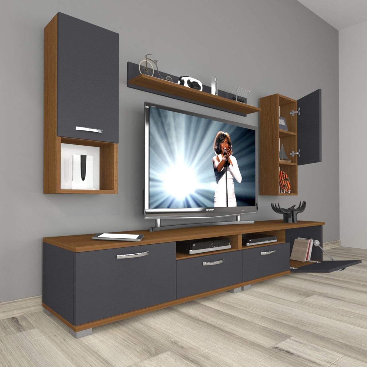 Decoraktiv Eko 5200DA Mdf Tv Ünitesi Tv Sehpası Ceviz - Antrasit