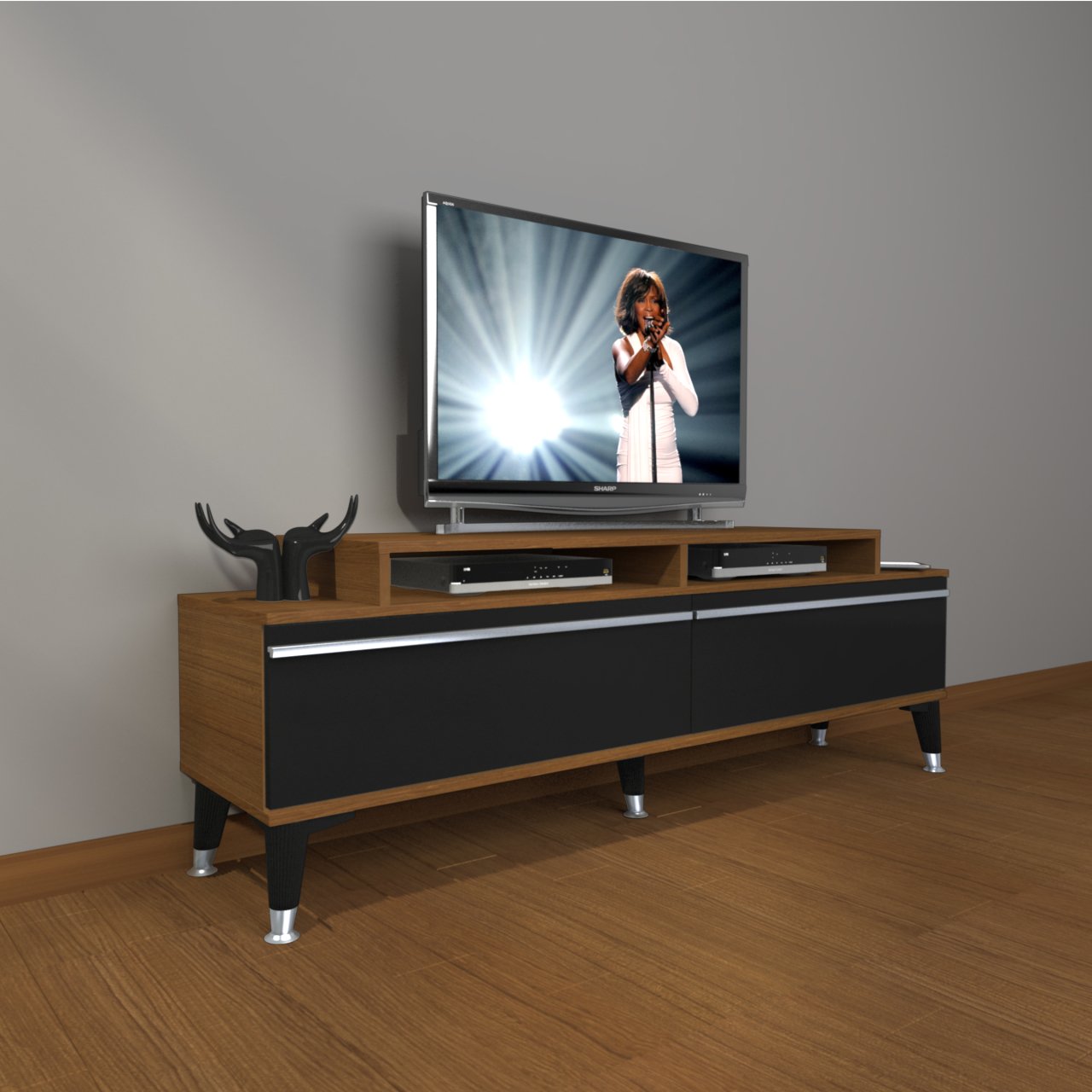 Decoraktiv Ekoflex 4 Mdf Silver Tv Ünitesi Tv Sehpası Ceviz - Siyah