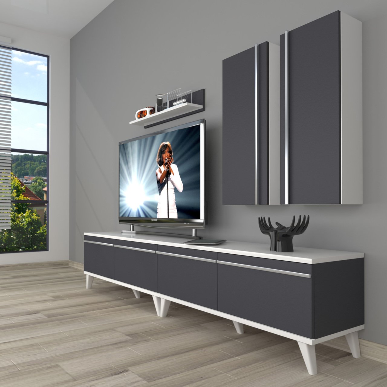 Decoraktiv Eko 5220T Mdf Retro Tv Ünitesi Tv Sehpası Beyaz - Antrasit