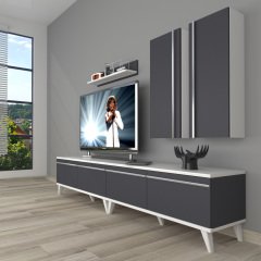 Decoraktiv Eko 5220T Mdf Retro Tv Ünitesi Tv Sehpası Beyaz - Antrasit
