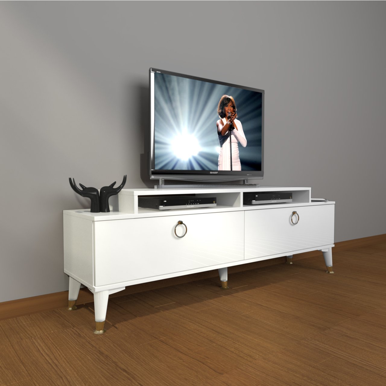 Decoraktiv Ekoflex 4 Mdf Gold Tv Ünitesi Tv Sehpası Parlak Beyaz