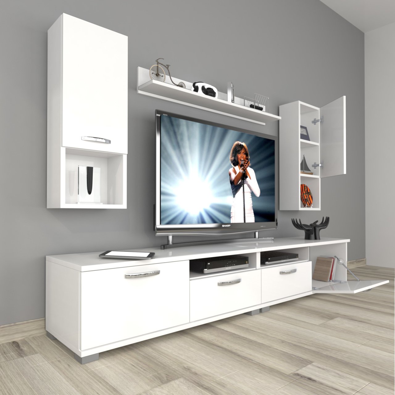 Decoraktiv Eko 5200DA Mdf Tv Ünitesi Tv Sehpası Parlak Beyaz