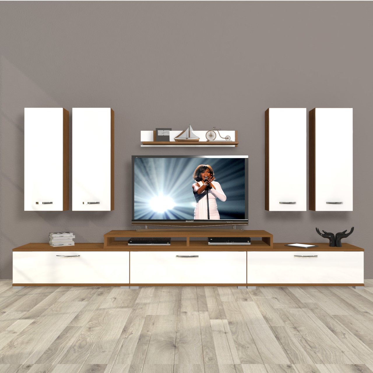 Decoraktiv Ekoflex 8D Slm Tv Ünitesi Tv Sehpası Ceviz - Beyaz