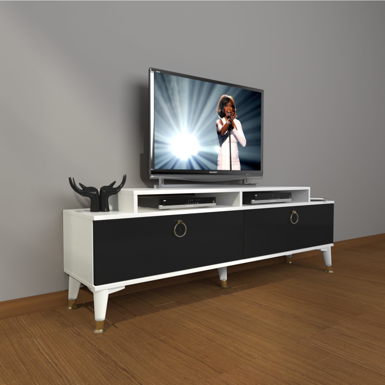 Decoraktiv Ekoflex 4 Mdf Gold Tv Ünitesi Tv Sehpası Beyaz - Siyah