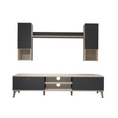 Decoraktiv Eko 5DA Mdf Dvd Gold Tv Ünitesi Tv Sehpası Beyaz - Antrasit
