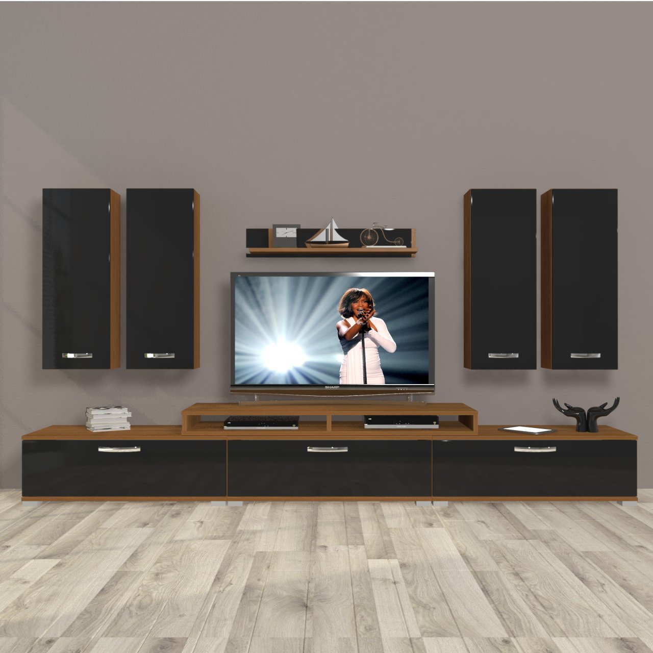 Decoraktiv Ekoflex 8D Slm Tv Ünitesi Tv Sehpası Ceviz - Siyah