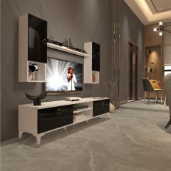 Decoraktiv Eko 5DA Mdf Dvd Gold Tv Ünitesi Tv Sehpası Beyaz - Siyah
