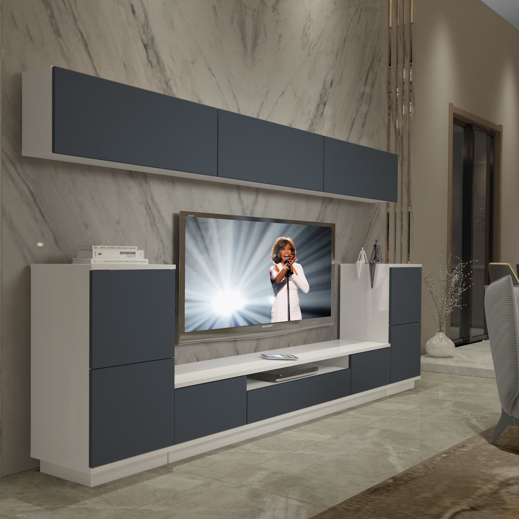 Decoraktiv Trendstyle 9S Mdf Tv Ünitesi Tv Sehpası Beyaz - Antrasit