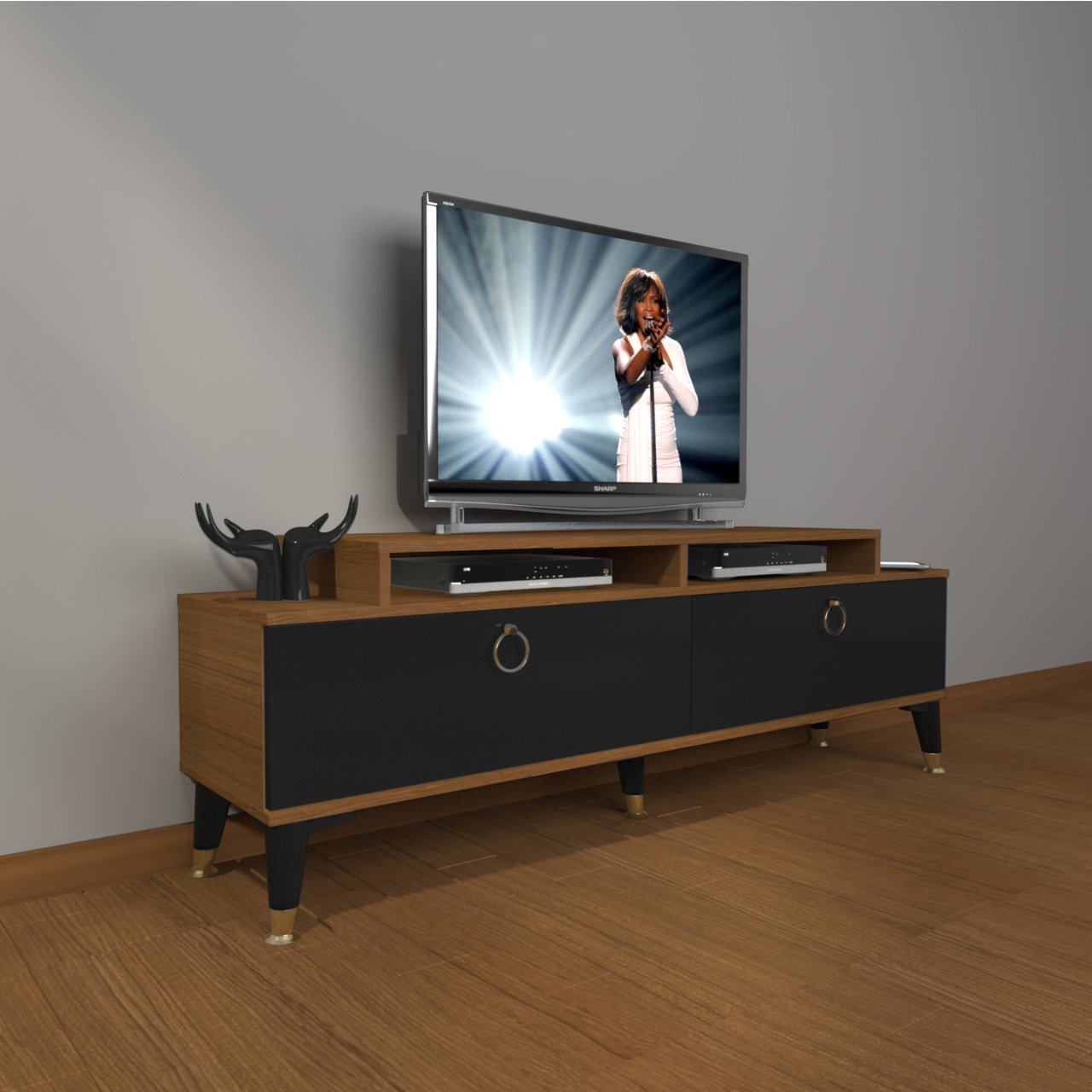 Decoraktiv Ekoflex 4 Mdf Gold Tv Ünitesi Tv Sehpası Ceviz - Siyah