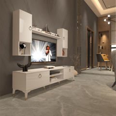 Decoraktiv Eko 5DA Mdf Dvd Gold Tv Ünitesi Tv Sehpası Parlak Beyaz