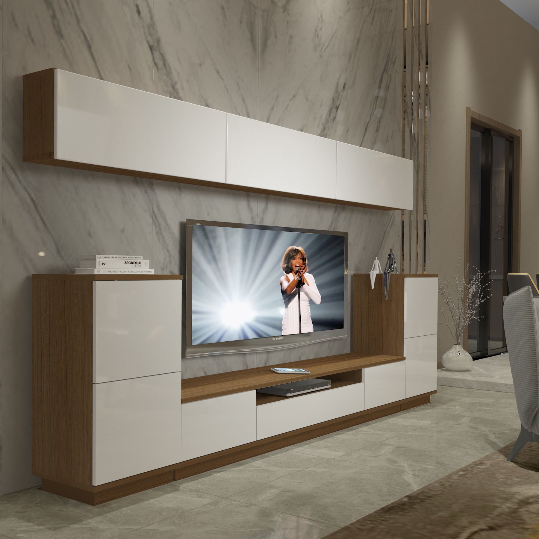 Decoraktiv Trendstyle 9S Mdf Tv Ünitesi Tv Sehpası Ceviz - Beyaz
