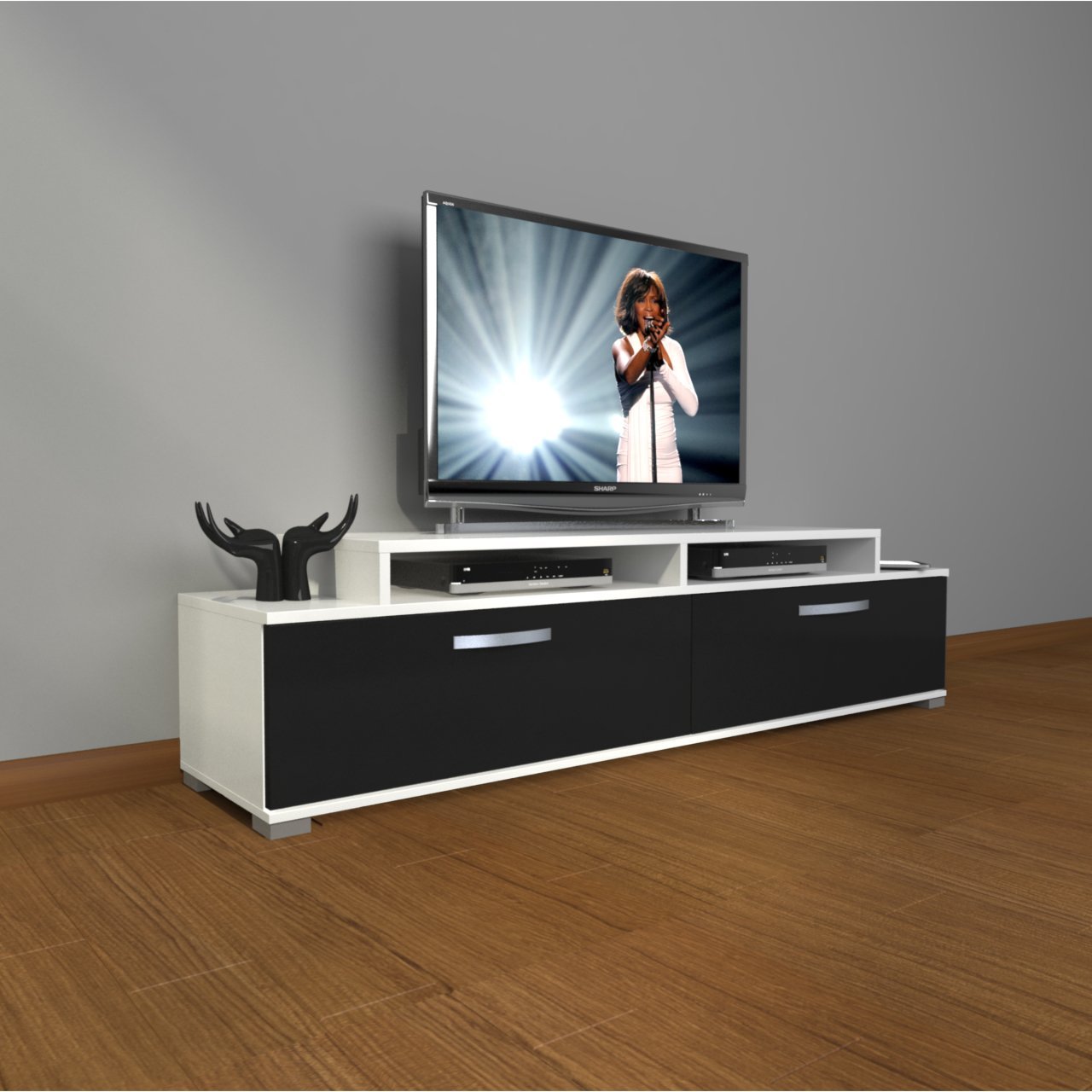 Decoraktiv Ekoflex 4 Slm Tv Ünitesi Tv Sehpası Beyaz - Siyah