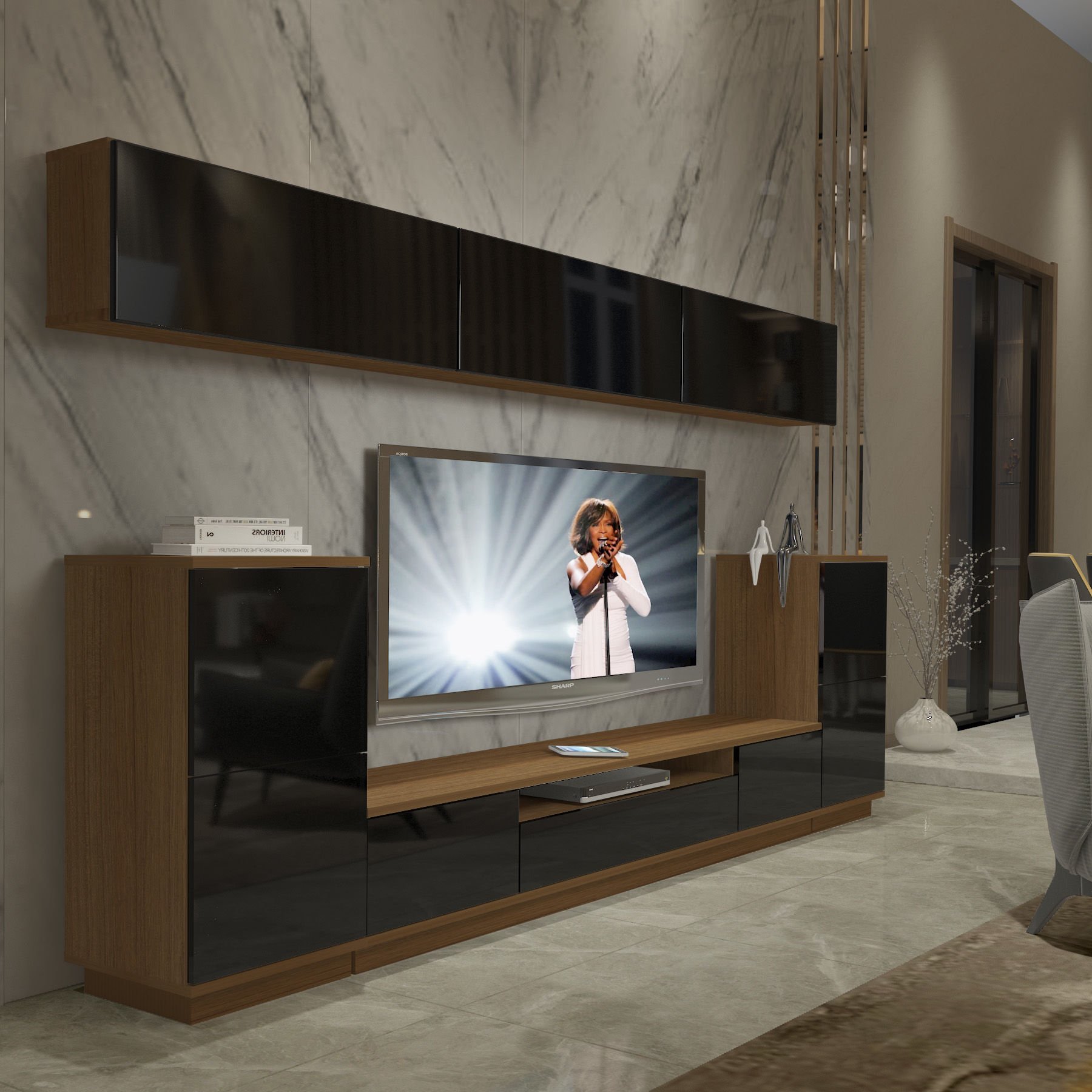 Decoraktiv Trendstyle 9S Mdf Tv Ünitesi Tv Sehpası Ceviz - Siyah