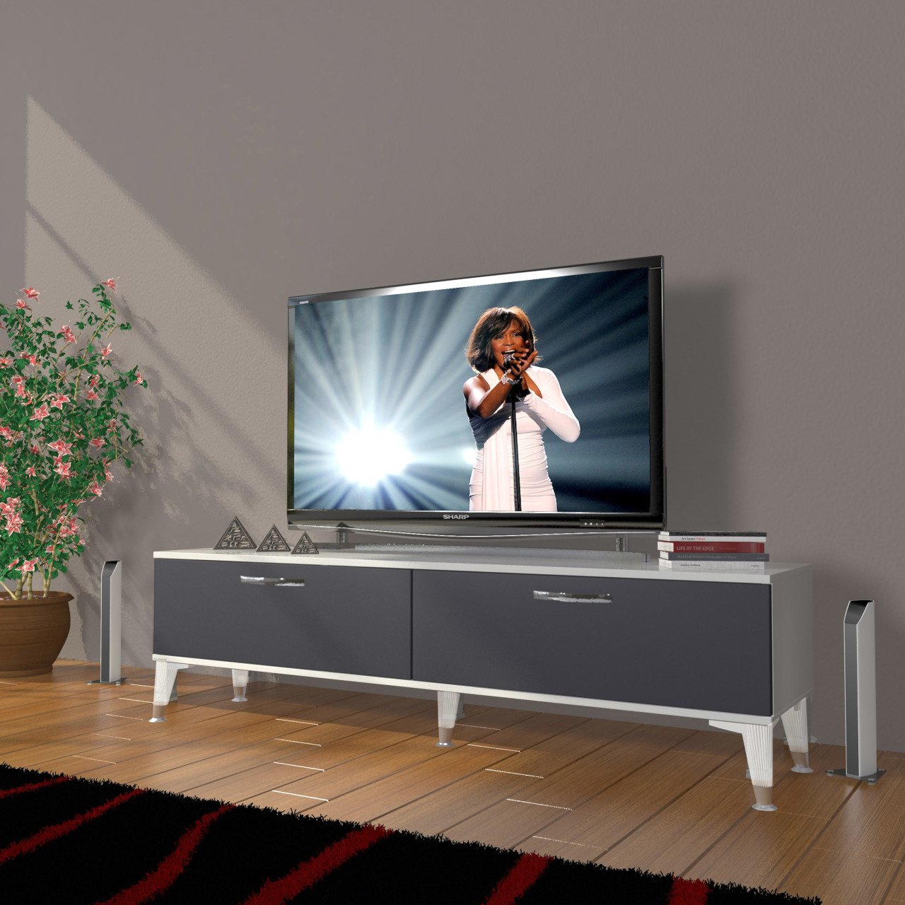 Decoraktiv Eko 140 Mdf Std Silver Tv Ünitesi Tv Sehpası Beyaz - Antrasit