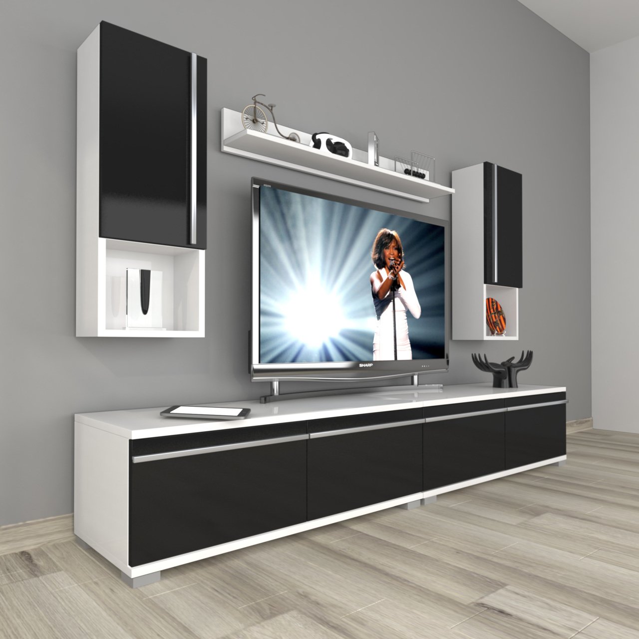 Decoraktiv Eko 5220TA Mdf Tv Ünitesi Tv Sehpası Beyaz - Siyah