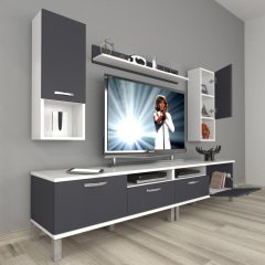 Decoraktiv Eko 5200DA Mdf Krom Ayaklı Tv Ünitesi Tv Sehpası Beyaz - Antrasit