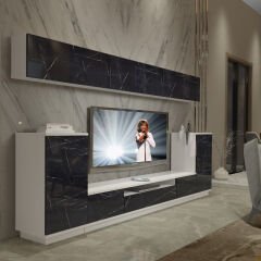Decoraktiv Trendstyle 9S Mdf Tv Ünitesi Tv Sehpası Beyaz - Siyah Mermer