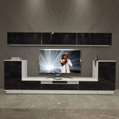 Decoraktiv Trendstyle 9S Mdf Tv Ünitesi Tv Sehpası Beyaz - Siyah Mermer
