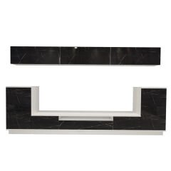 Decoraktiv Trendstyle 9S Mdf Tv Ünitesi Tv Sehpası Beyaz - Siyah Mermer